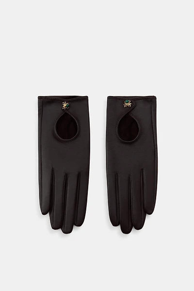 100% LEATHER SHORT GLOVES WITH SPIDER DETAIL