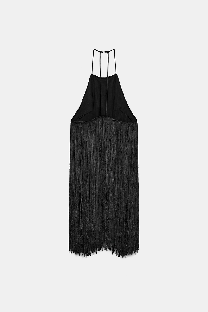 FRINGED VELVET HALTER TOP