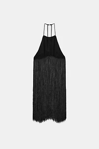 FRINGED VELVET HALTER TOP
