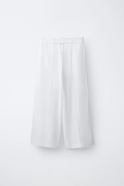 WIDE LEG LINEN DRAWSTRING PANTS
