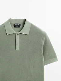 Textured cotton knit polo shirt