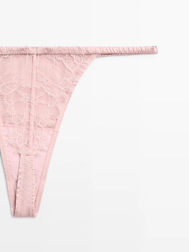 Silk thong with lace detail