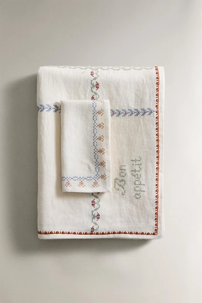 CROSS STITCH LINEN TABLECLOTH