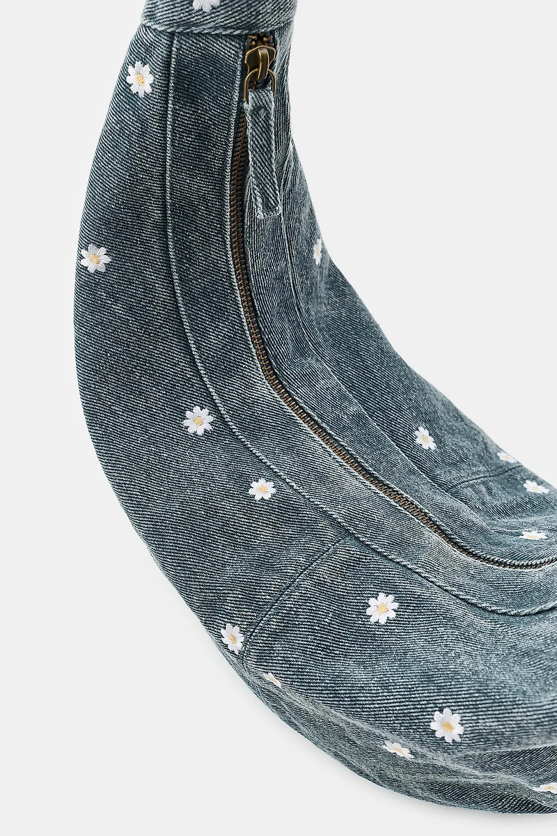 DAISY EMBROIDERED DENIM CROSSBODY BAG