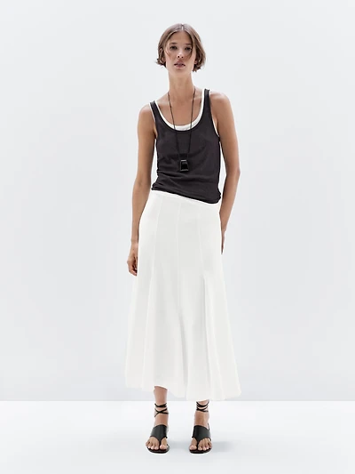 Jupe midi godets coutures apparentes