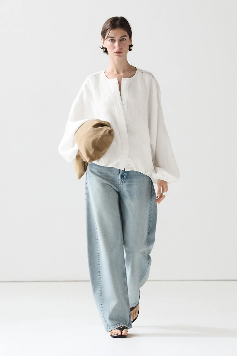 100% linen bomber jacket with embroidered detail