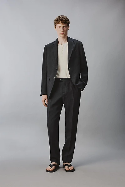 100% LINEN REGULAR FIT SUIT PANTS