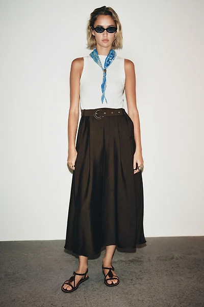 BELTED COMBINATION MIDI DRESS