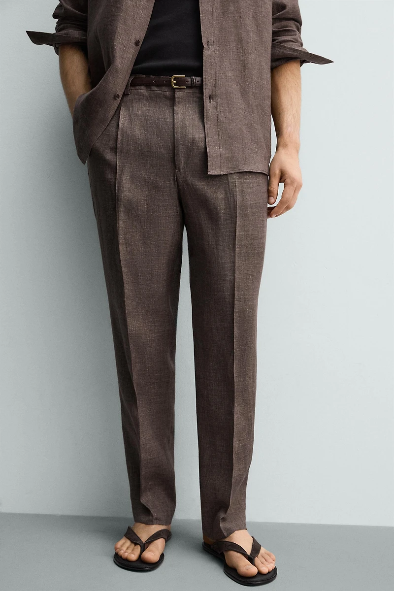 100% LINEN REGULAR FIT PANTS