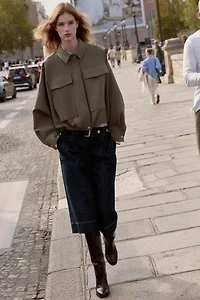 PLEATED HEM BOMBER JACKET