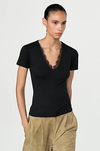 Lace-detail V-neck T-shirt