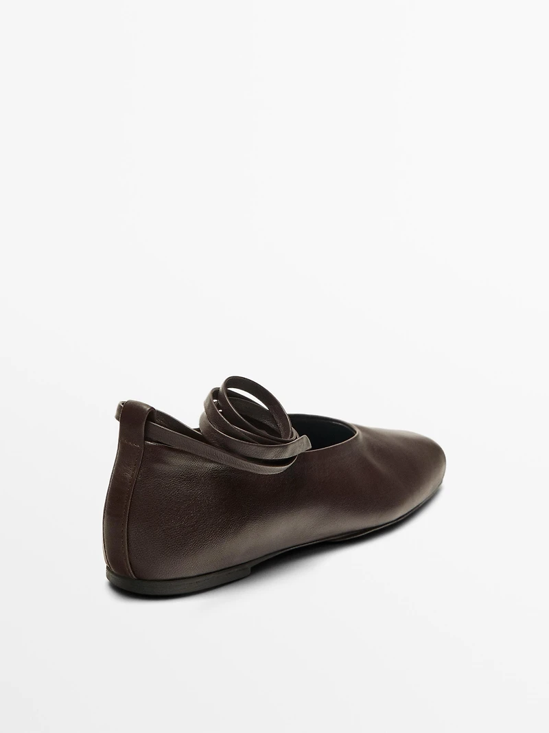 Tied leather ballet flats