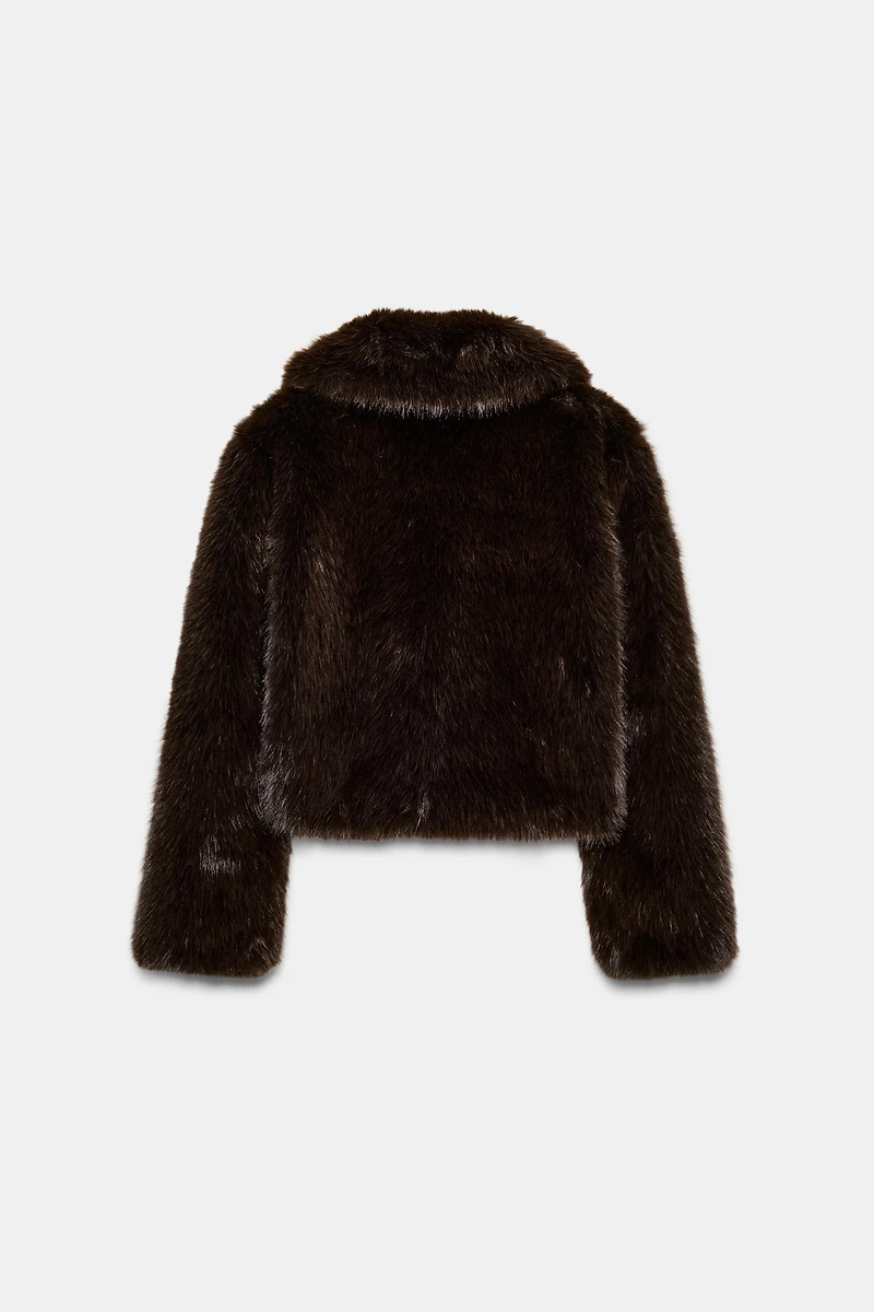 MANTEAU COURT EFFET FOURRURE COL À REVERS