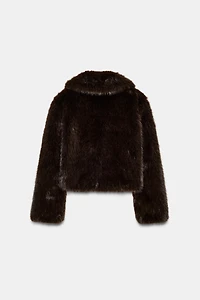 MANTEAU COURT EFFET FOURRURE COL À REVERS