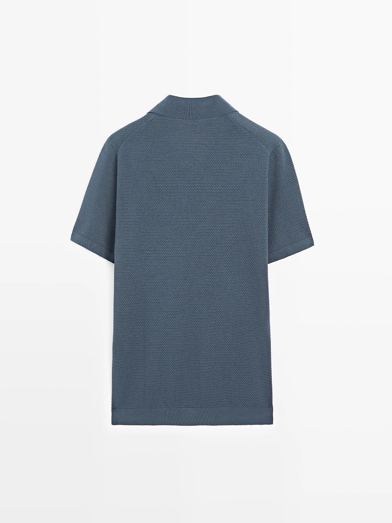 Textured knit V-neck polo shirt