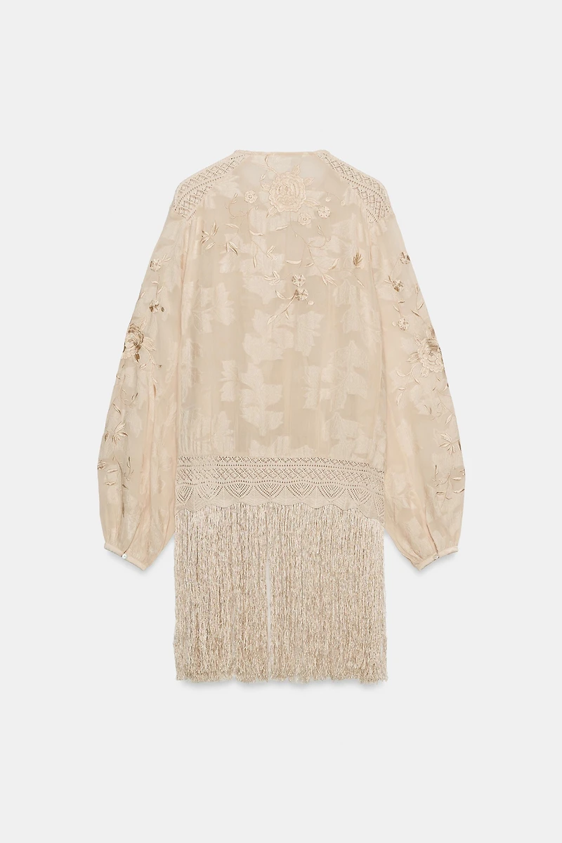 ZW COLLECTION EMBROIDERED FRINGE BLOUSE