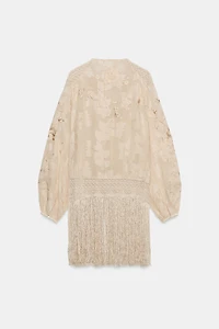 ZW COLLECTION EMBROIDERED FRINGE BLOUSE