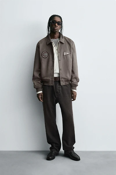 BLOUSON EFFET DAIM PIÈCES ET BRODERIES