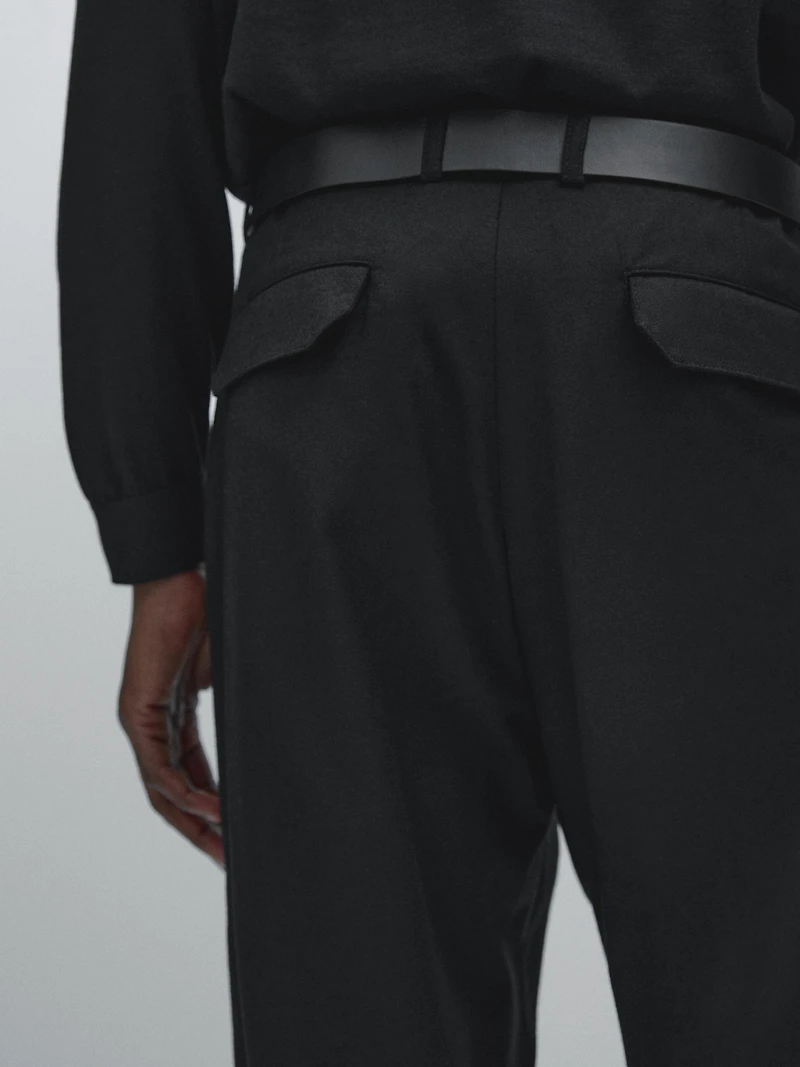 Relaxed fit wool blend darted trousers
