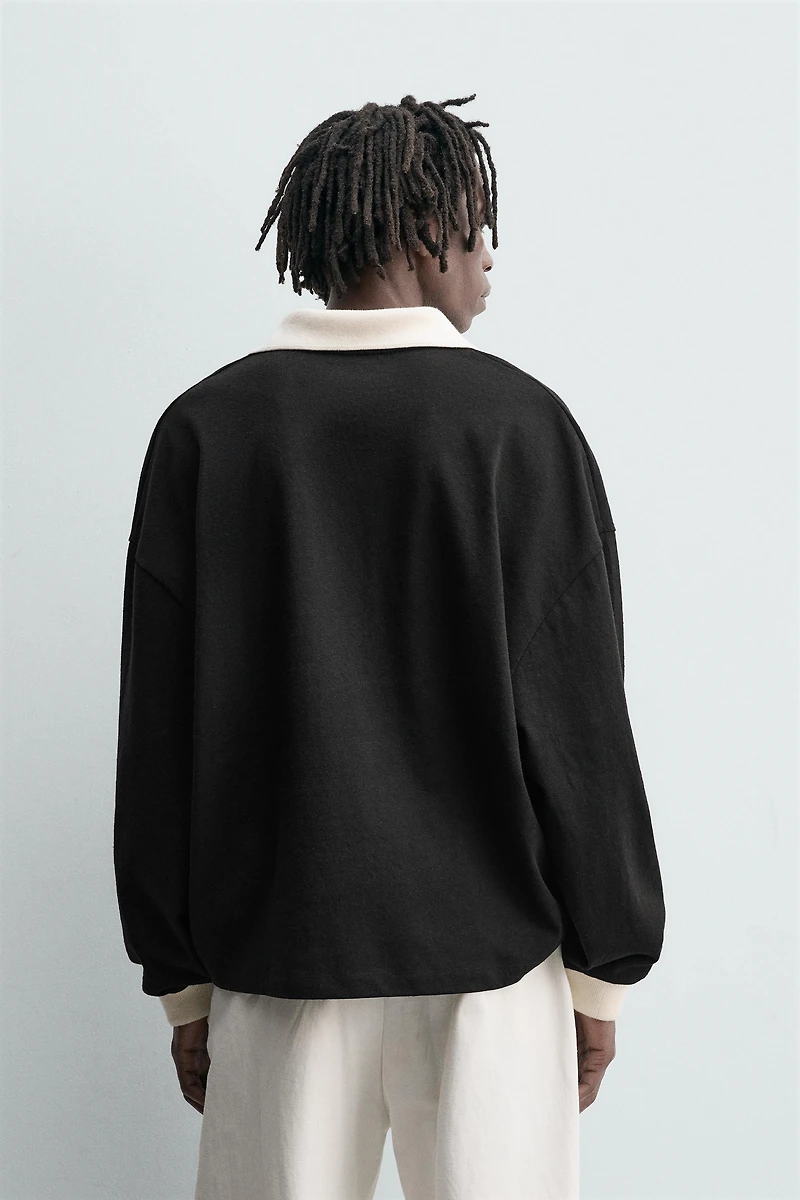 COTTON HEMP POLO SWEATSHIRT