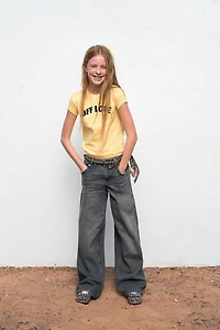 ANIMAL PRINT STAR WIDE LEG JEANS