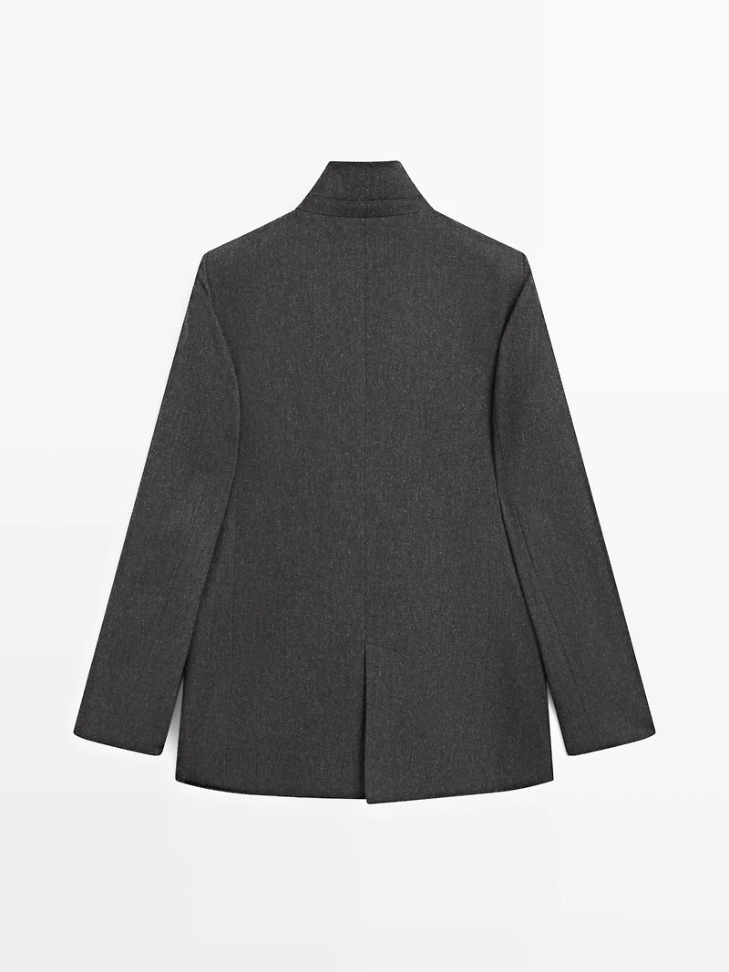 Wool blend three-button blazer