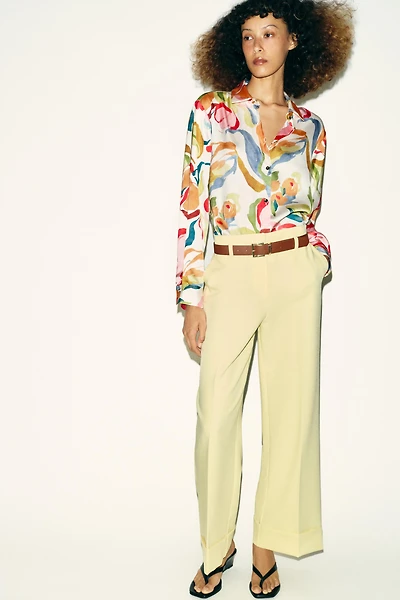 FLORAL PRINT SATIN EFFECT SHIRT