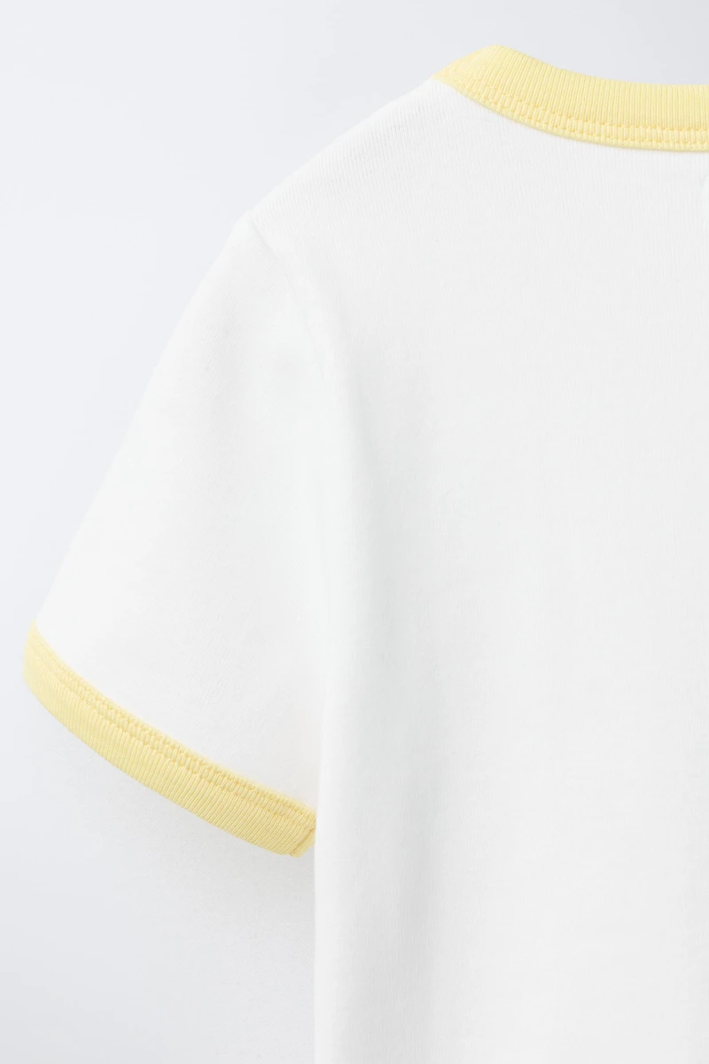 CONTRAST RIB TEXT T-SHIRT
