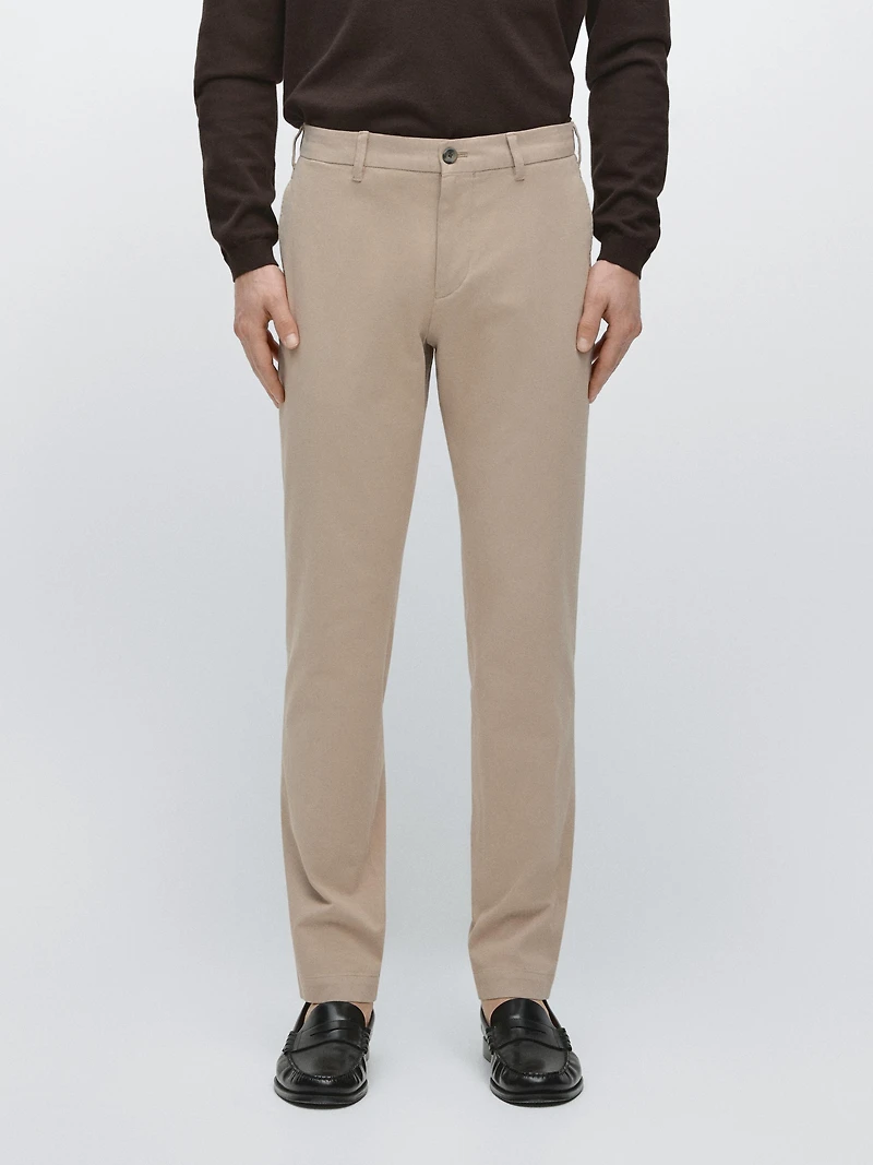 Cotton blend slim fit trousers