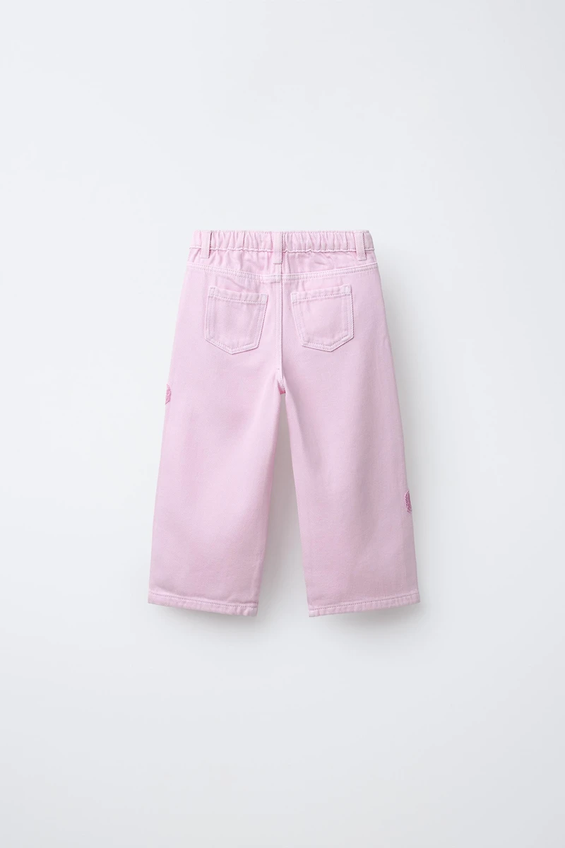 JEANS WIDE LEG FLEURS