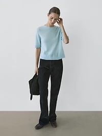 High-waist boot-cut flocked jeans