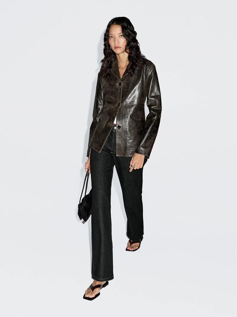 Nappa leather blazer with distressed finish