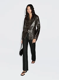 Nappa leather blazer with distressed finish