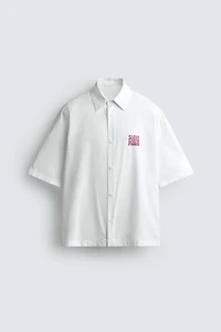 BOXY FIT TEXT PRINT SHIRT