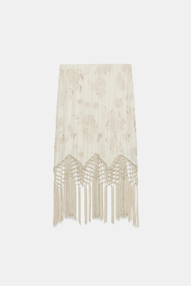 ZW COLLECTION EMBROIDERED FRINGED SKIRT