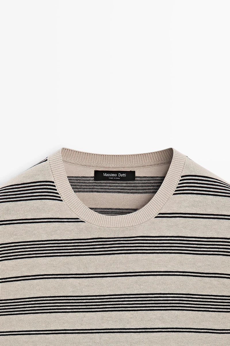 Striped short sleeve knit sweater