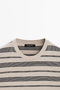 Striped short sleeve knit sweater