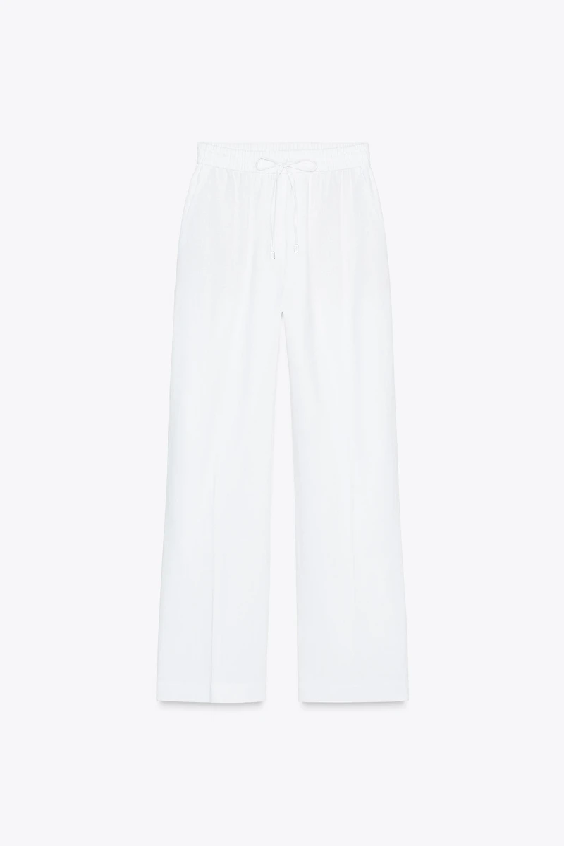 LINEN BLEND STRAIGHT PANTS