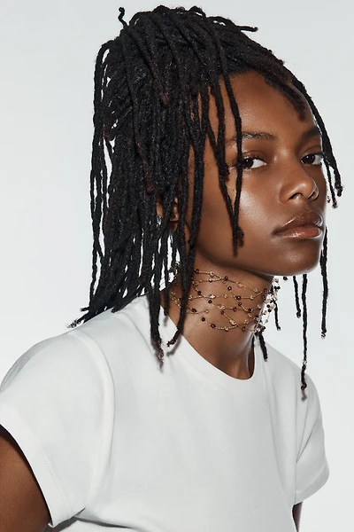 METALLIC THREAD STONE CHOKER NECKLACE