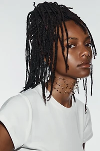 METALLIC THREAD STONE CHOKER NECKLACE