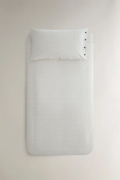 KIDS' CHECKED COTTON DUVET COVER