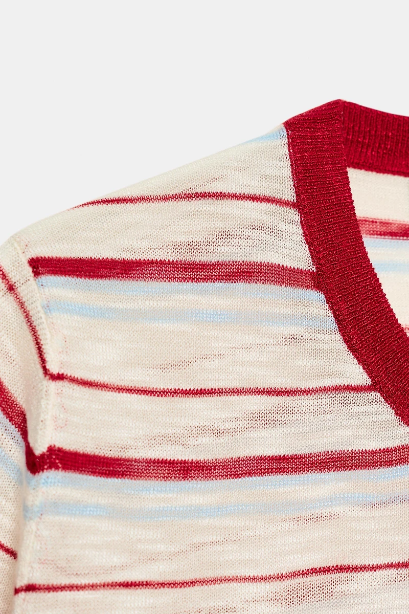 STRIPED KNIT SHORT SLEEVE TOP