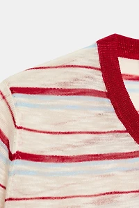 STRIPED KNIT SHORT SLEEVE TOP