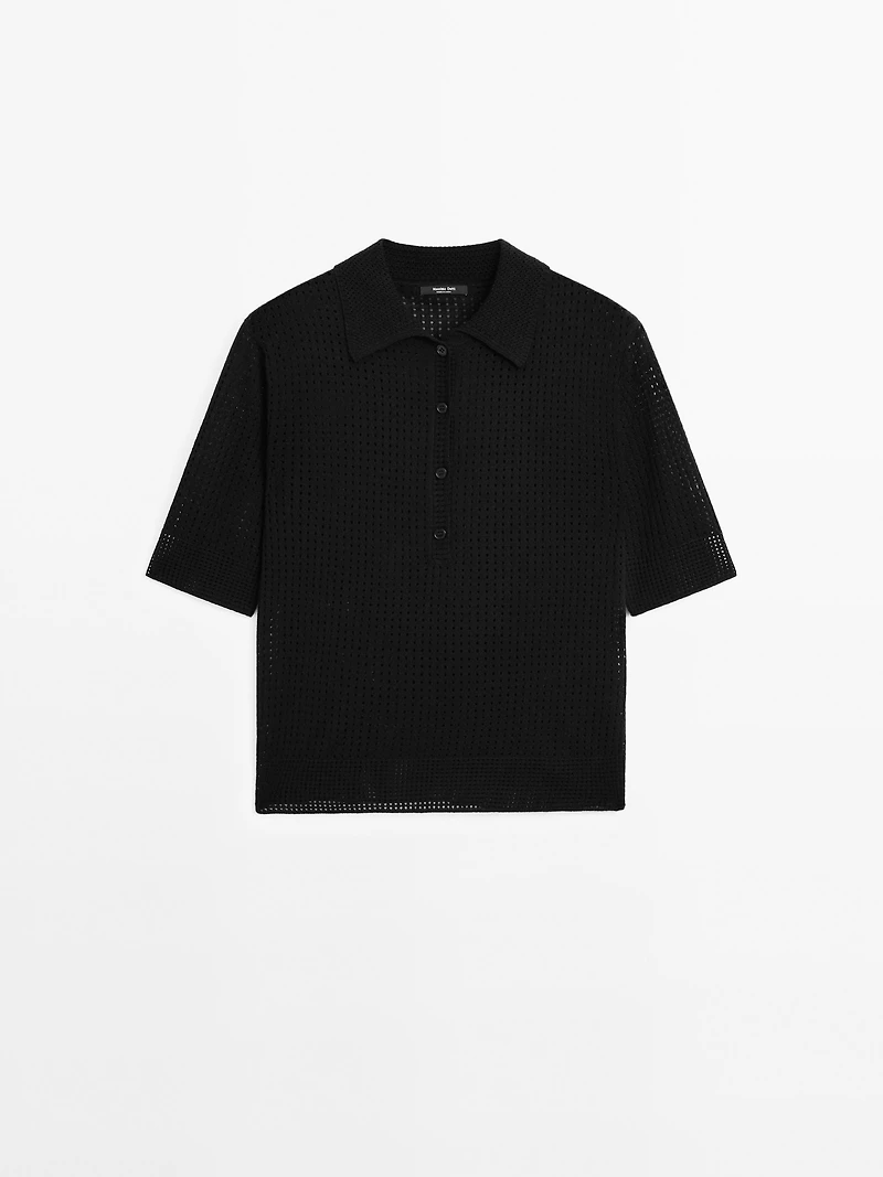 Pull en maille ajourée à col polo