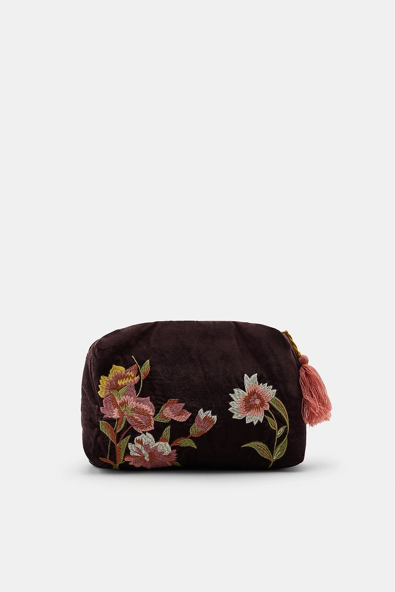 TROUSSE MATELASSÉE EN VELOURS BRODERIES FLEURS