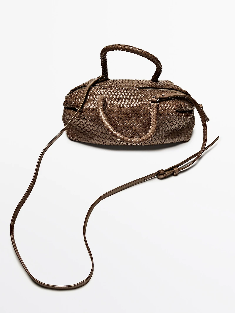 Small woven nappa leather satchel bag