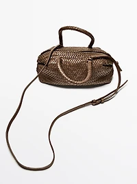 Small woven nappa leather satchel bag