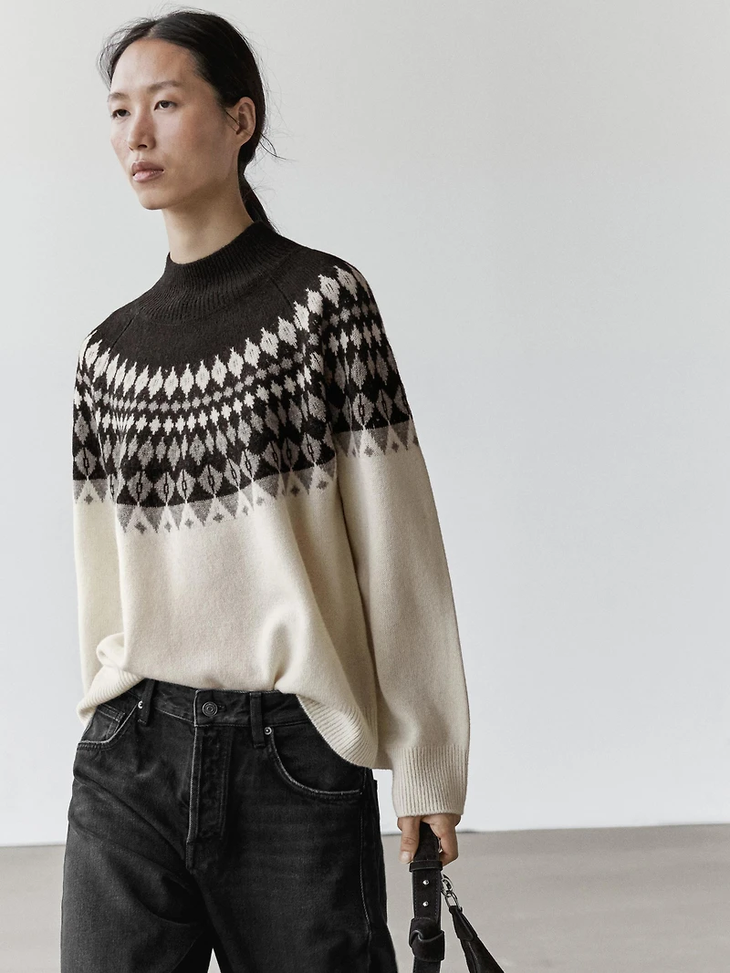 Pull en maille jacquard de laine mélangée