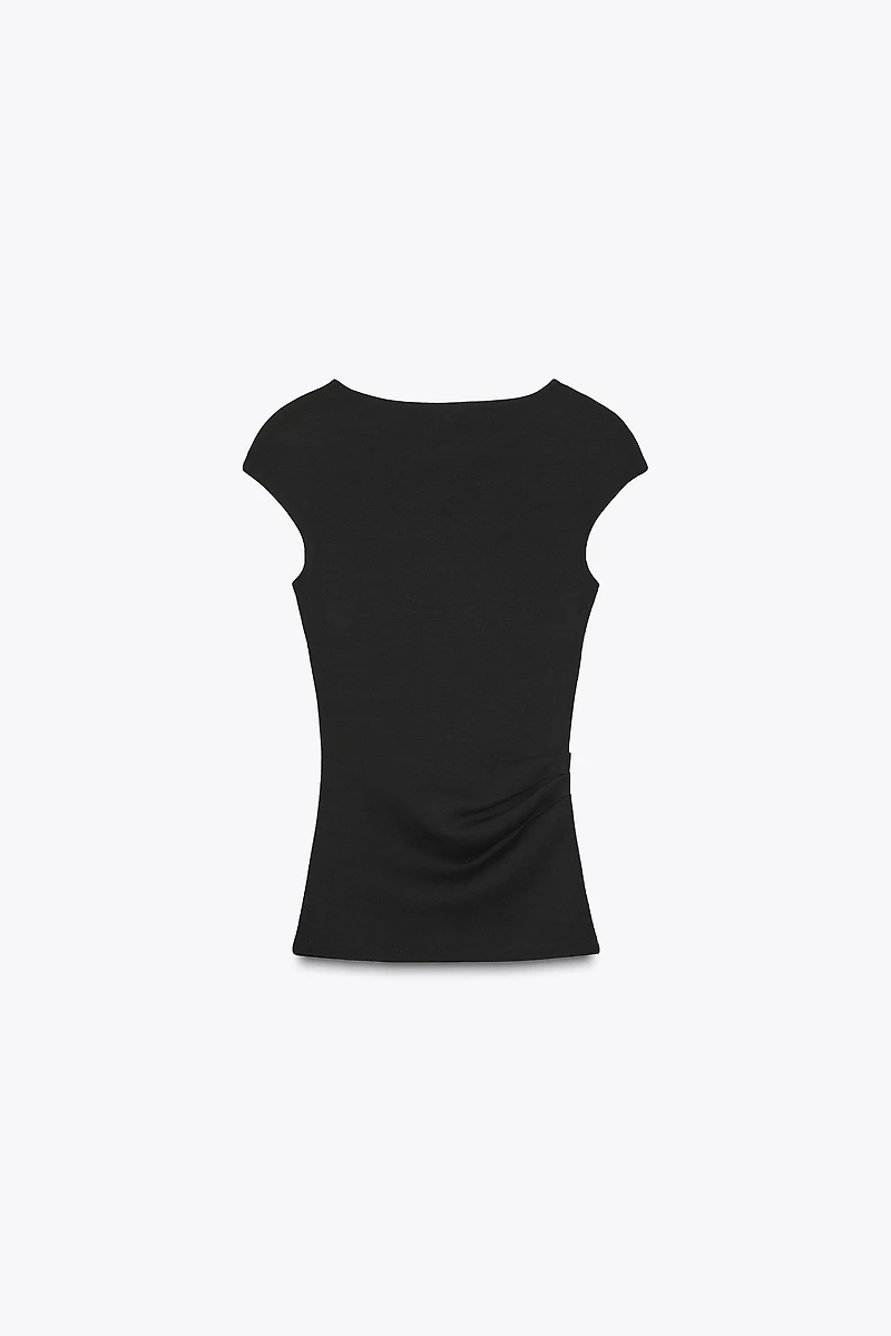 RIBBED DRAPED TOP