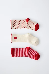 HEART AND STRIPE CREW SOCKS - 3 PACK